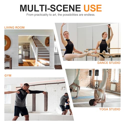 Home Gym Mirror - Large Full Body Mirror for Yoga & Fitness - 48''x24'' - 2PCS - Frameless Glass - Wall Mounted - Suitable for Home Gym, Garage, Bedroom & Bathroom (White)