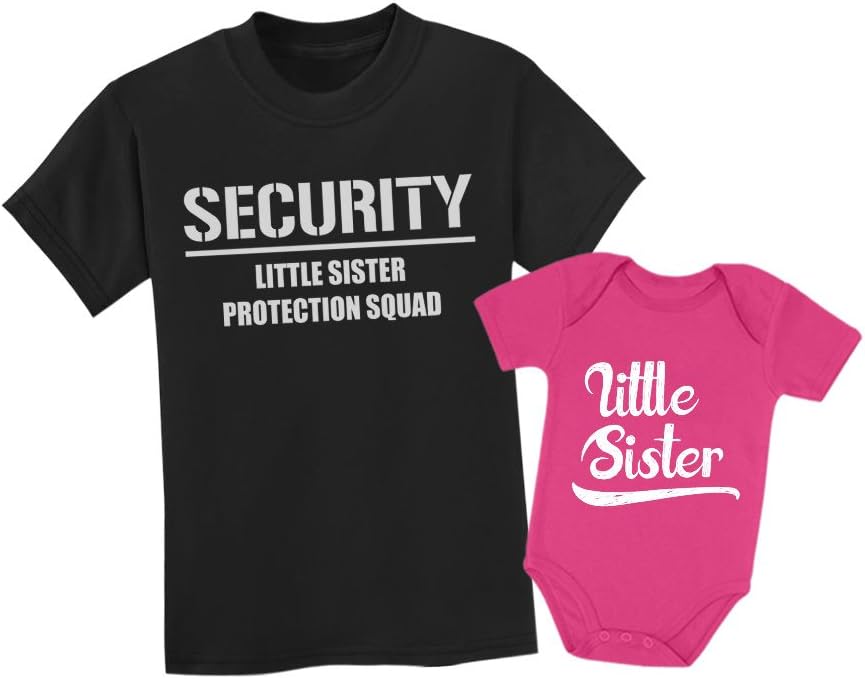 Tstars Funny Security Squad Big Brother Little Sister Matching Sibling Outfits Toddler Kids Tshirt & Baby Bodysuit Set
