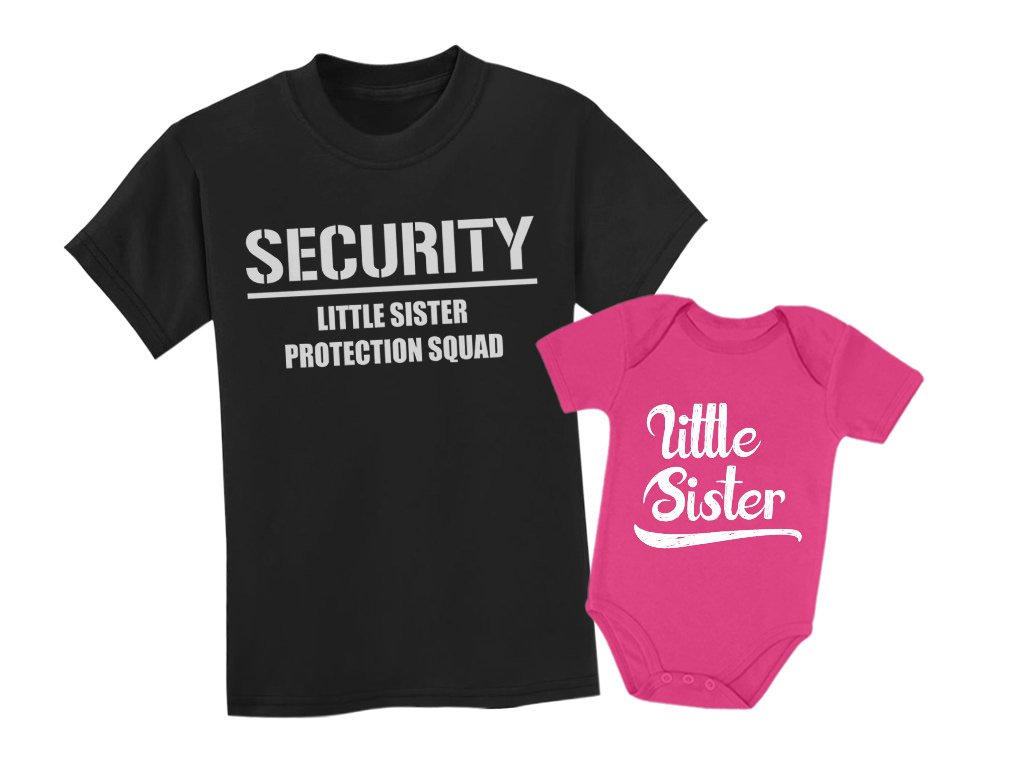 TstarsFunny Security Squad Big Brother Little Sister Matching Sibling Outfits Toddler Kids Tshirt & Baby Bodysuit Set