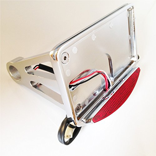 Chrome Side Mounted Flat License Plate Bracket w/Led Tail Light Brake Light 1