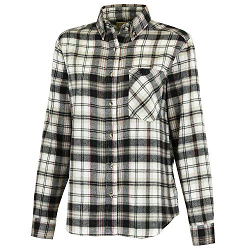 Mossy Oak Petite Womens Flannel Shirt, Buffalo Plaid Shirts for Women, Black Check, Small