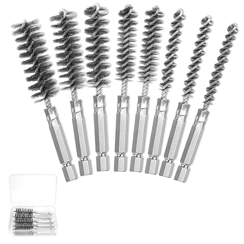 Drahtbürste Bohrmaschine - mit Sechskantstange Edelstahl-Lochbürste - Verschiedene Größen Zylinder-Drahtbürste - Zylinderbürste für Bohrmaschine Polier Schleifen Entrosten Entgraten (8)