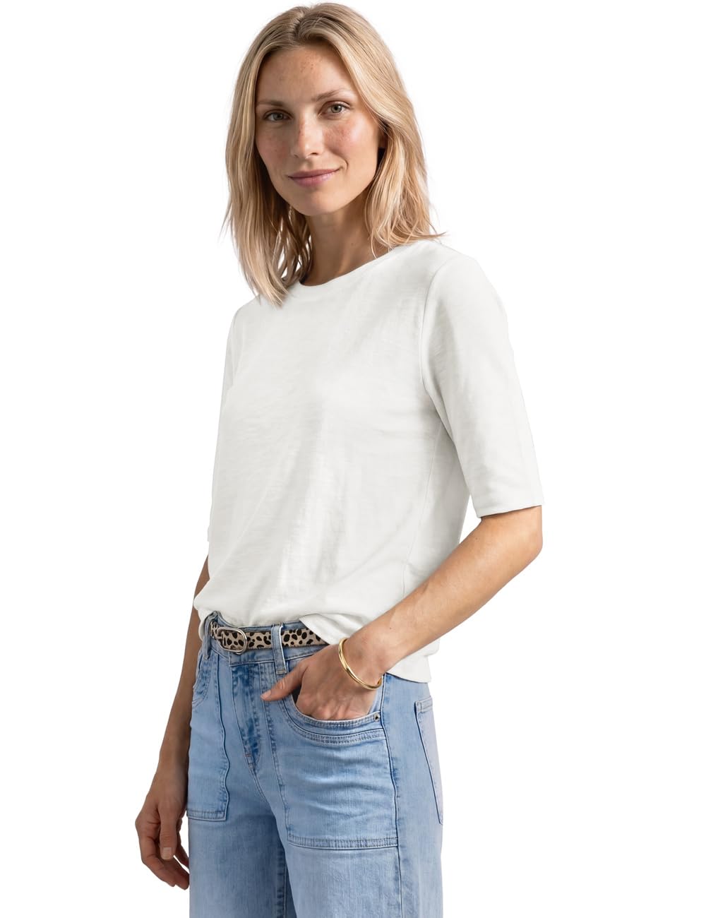 Street One Basic T-Shirt with Crew Neck in Plain Colour Off White 36