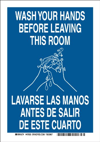Brady 47655 �Z���t�X�e�B�b�L���O �|���G�X�e���A25.4 cm X 17.8 cm �T�C���A�`���A�uWash Hands Before Leave This Room/Laves Las Manos Antes De Salir De Este