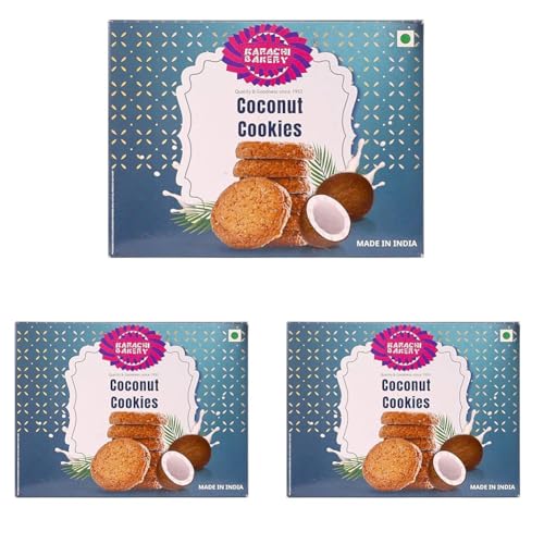 Image of Karachi Bakery Coconut Flavour Cookies 400g | Delicious Snack | Tea Time Snack | Vegetarian (Pack of 3)