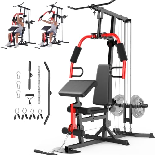 Image of OPPSDECOR Home Gym, Workout Station with High /Low Pulley System, Multifunctional Home Gym Equipment, Exercise Equipment for Full Body Strength Training, Weight Machine with PEC Fly & Chest Press