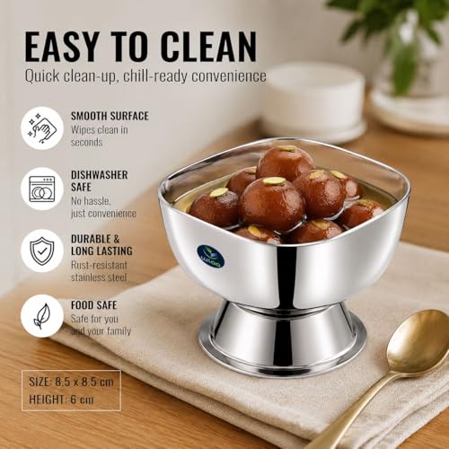 Image of Stainless Steel Ice Cream Cup Set with Spoons, Square Dessert Cups, Mirror Polish Serving Bowls for Ice Cream (12PC)