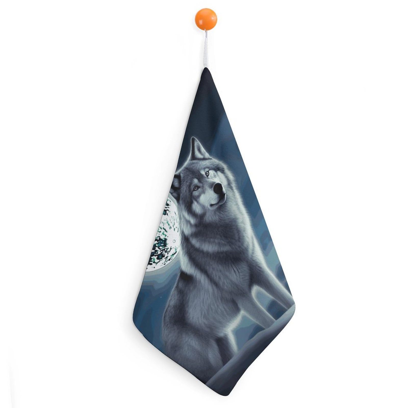 LDGSUPH Wolf Under Moon Hand Towels Fashion Hand Face Towel with Hanging Strap Absorbent Soft Decorative Towel Fade Resistant Cozy Face Cloths for Kitchen Gym Bathroom Towels 1PCS