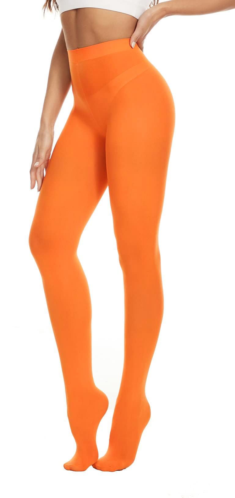 Cozywow Women's Orange 80D Semi Opaque Tights For Soft & Elastic Stockings High Waist Pantyhose & Coloured Tights -M