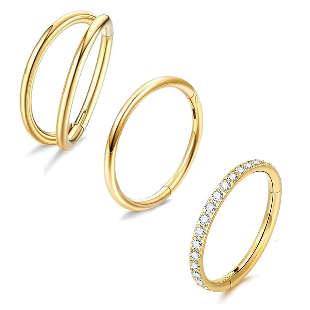 Nose Rings Hoop, Septum Nose Rings, Helix Tragus Daith Piercing Jewellery, Earrings Tragus Septum Piercing, Hinged Segment Clicker, Clear CZ Pave Cartilage Earrings