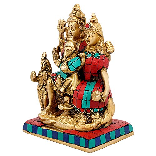 Image of AONA Brass Shiva Parvati Shiv Parivar Shankar Bhagwan Ganesh Family Murti Idol Statue Sculpture, Height 5.5 Inches, Shiva