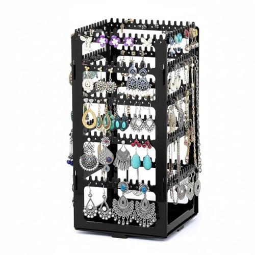 Image of Aliensware 360 Rotating Earrings Stand Holder Jewelry Display Organiser, Jewellery towers, Earrings organiser, earring organizer box, chain organiser Necklaces chain bracelet,vanity-Aliens-Black