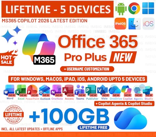Image of MS OFFICESUITE 365 Professional Plus Edition | 2026 Release | (5 Devices, Lifetime Validity) for Windows, iOS, macOS, iPADOS, Android | 100GB Cloud Storage for lifetime | Regular Updates with Unlimited Reinstallations (Quick Delivery) (MS365 Professional Plus (100 GB), PC-Mac)