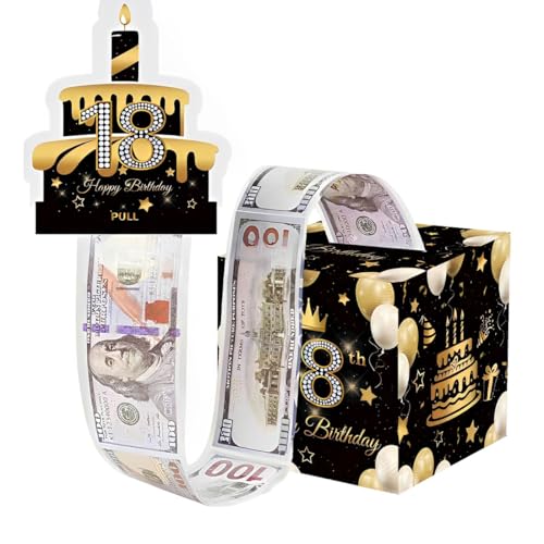 ZZHBOO 1 Tirelire, Boîte Cadeau Anniversaire 18 Ans à Thème Argent, Décoration Fête pour Cadeau en Espèces, Noir et Doré