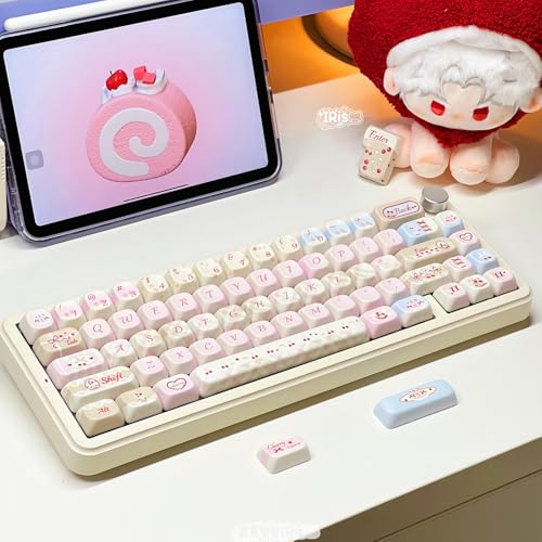 Image of PBT Keycaps Cherry Milk Tea Pink White 145 Keys MX Switch Key Cap