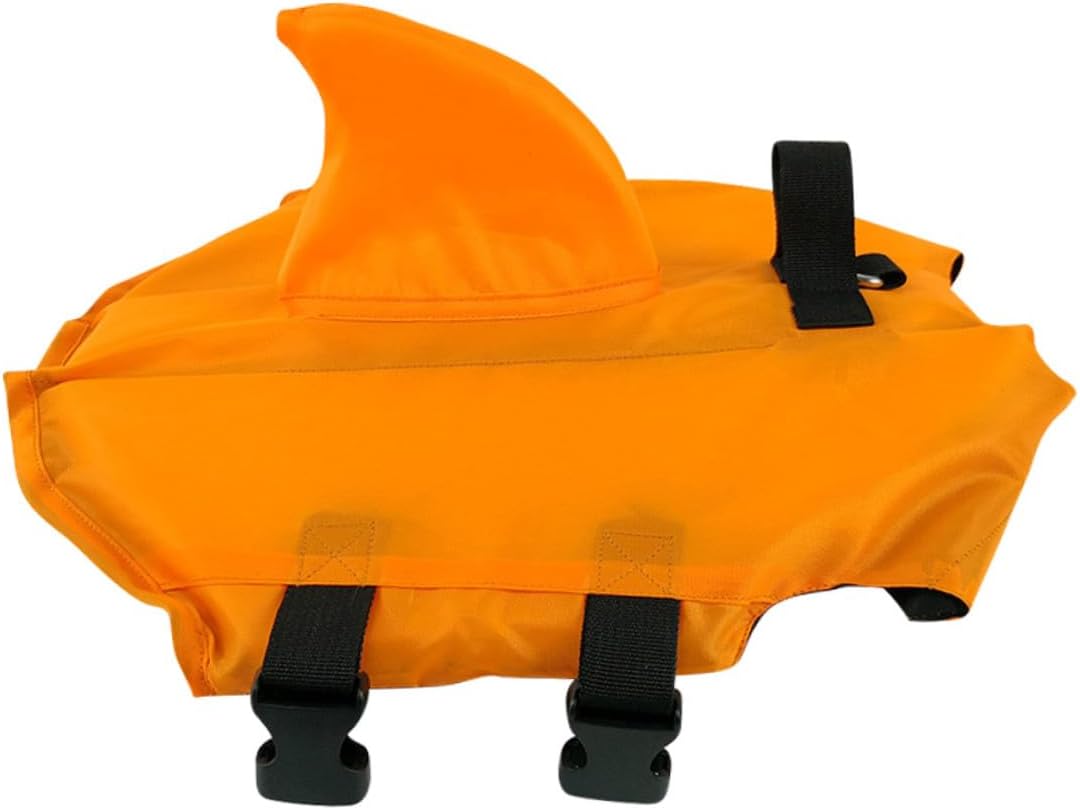 Yardwe Dog Floatation Vest Shark Fin Design Adjustable Orange S Size Puppy Swimming Life Jacket with Handle for Water Safety and Pool Use