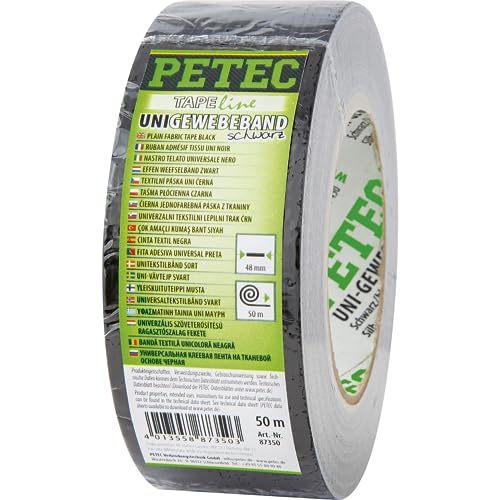 PETEC Taśma z tkaniny uniwersalnej, czarna, 50 M 87350