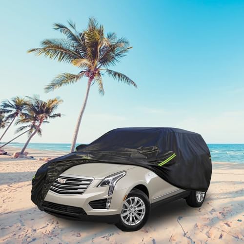 Image of KouKou Waterproof SUV Car Cover Suitable for Cadillac XT5 from 2016 to 2025, 7 Layers Windproof All Weather Waterproof Outdoor Cover Sun Rain UV Dust Snow Protection. Black