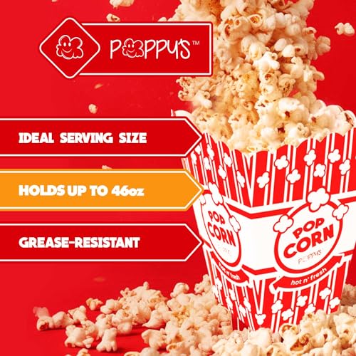 Image of Poppy's Large Popcorn Boxes - 20 Pack 46 Oz Concession-Grade Popcorn Buckets, Popcorn Machine Accessories for Popcorn Bars, Movie Nights, Concessions