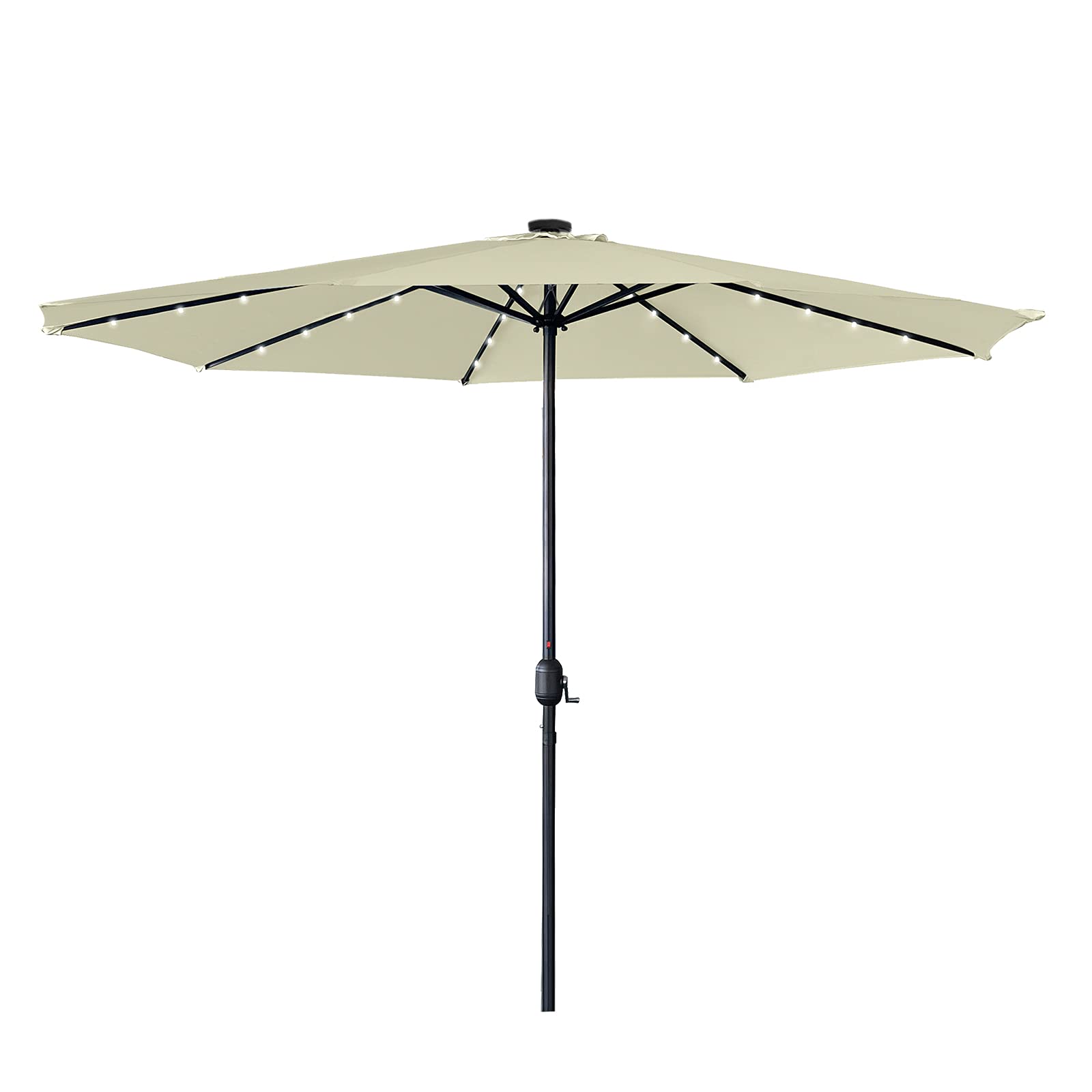 Aufun Ombrellone con ombrellone LED Ø350 cm con manovella realizzato in poliestere protezione solare 40+ protezione UV, ombrellone per balcone, terrazza e giardino, tondo, 8 puntoni, 32 LED, beige