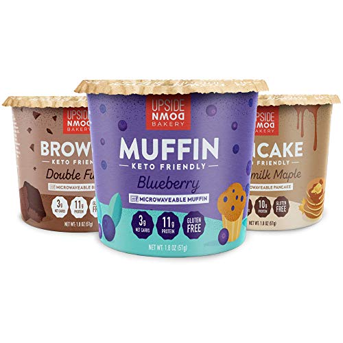 Upside Down Bakery Variety 12-Pack - Brownie, Muffin, Pancake (3 Net Carbs) - High Protein Snacks, Microwavable Low Carb Food - Just Add Water - Low Sugar - Gluten Free - Single Serve Cups
