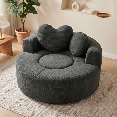 Image of Trustyue Boneless Couch,Comfy Fluffy Sofa Bed,Upholstered Sleeper Sofa with Cup Holder and Throw Pillows,Corduroy Plush Cloud Lounge Chair (Dark Grey, Waffle Polyester)