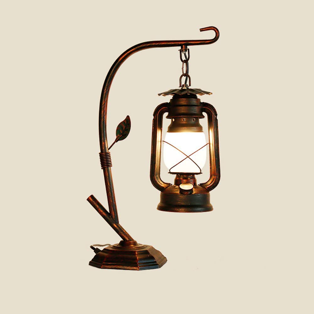Metal s Wrought Iron Base Antique Table Lamps Decor in Rust Iron Night Lamps for Bedside Nightstand Steampunk Lights Bedroom Bar Cafe Lamps 28*H46cm Interesting