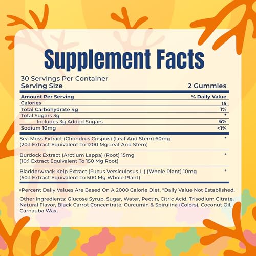 TrueSeaMoss Sea Moss Gummies with Bladderwrack & Burdock Root – Vegan Formula for Adults & Kids – Fruity Flavor – 60 Gummies (Pouch May Vary)