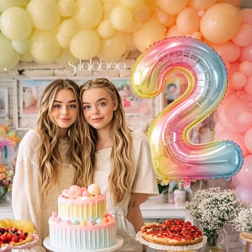 Image of Rainbow Gradient Number 2 Balloon 40 Inch Big Large Balloons 0-9 | 2nd Helium Foil Mylar Number Balloons for Birthday Anniversary Party Decorations