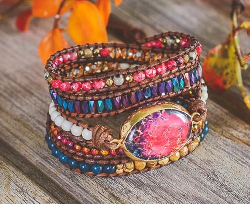 Image of Boho Stone Wrap Bracelet for Women,Turquoise Beaded Bracelet Jewelry Gift