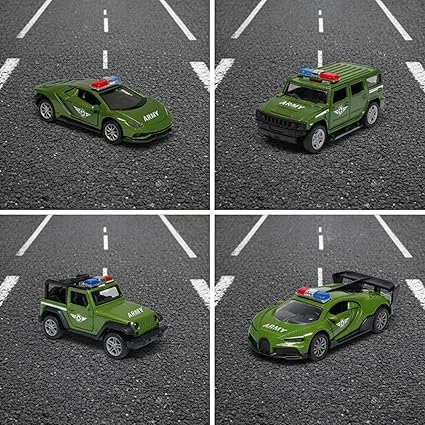 Image of Amisha Gift Gallery Diecast Army Toy Car for Kids, Pack of 4