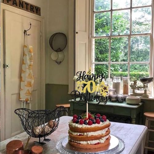 Image of Confetti! Glittering 70th Birthday Cake Topper with Star Hat - Cheers to 70 Years! Fabulous Cake Decorations for Elders 70th Birthday & Anniversary Party Supply