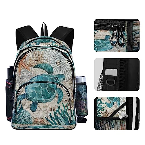 Sac à dos ordinateur imprimé tortue de mer vintage résistant - 5