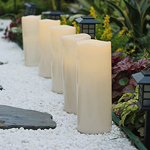 Image of NONNO&ZGF 4X10'' Large Outdoor IP44 Warm White LED Rainproof Waterproof Candles, Huge Flameless Battery LED Pillar Candle with Remote and Timer, Resin, No Melt, 2 Pack