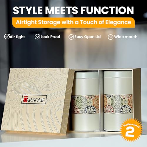 Image of Mandala Collection Airtight Kitchen Container Set| 850ML- Set of 2| Food Grade Metal Jars for Cereals, Cookies, Dal & Dry Food Storage| Vacuum Lid, Rust Resistant| Beige Rangoli Canisters