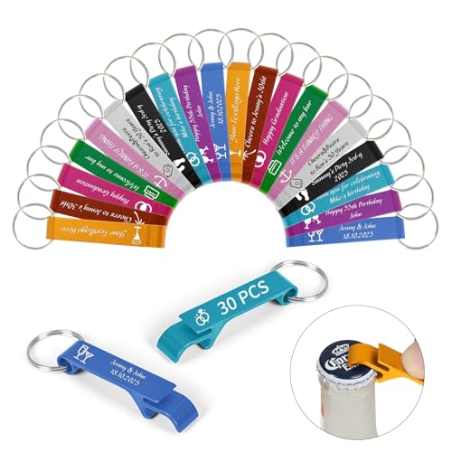 ENOMY Personalised Customised Bottle Opener Keychain Bulk Engraved Text/Logo Customized Beer Bottle Opener Idea Gifts for Bar Party Wedding Birthday Christmas Favours 30PC