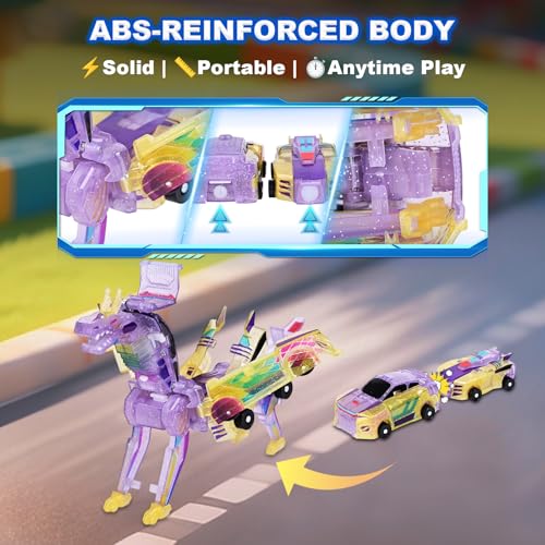 2-in-1 collision transformation dinosaur car toy magnetic cars convertible robot toysdinosaurtoys for kids 3-12 ideal christmas birthday gift for boys and girls yellow