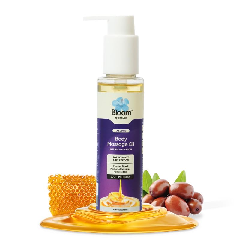 Image of Bloom by Bold Care Sensual Massage Oil | For Couples Massage | Reduces Fatigue and Stress | Hydrates Skin | Builds Connections | Natural Massage Oil with Pure Honey | For Sensitive Skin | (120 ml)