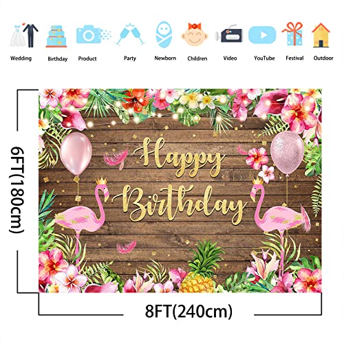 Avezano Summer Flamingo Birthday Backdrop Rustic Tropical Hawaiian Floral Pineapple Birthday Party Background Pink Flamingo Birthday Party Decorations Photoshoot Props (7X5) #TOP1