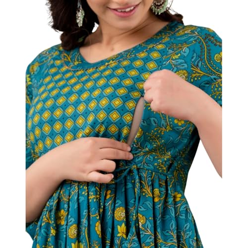 Image of Maternity Feeding Kurtis for Women Cotton - Zip Access Nursing Dress | Comfortable Pregnancy Wear | Stylish Feeding Kurti | Soft Cotton Maternity Dresses for Womens