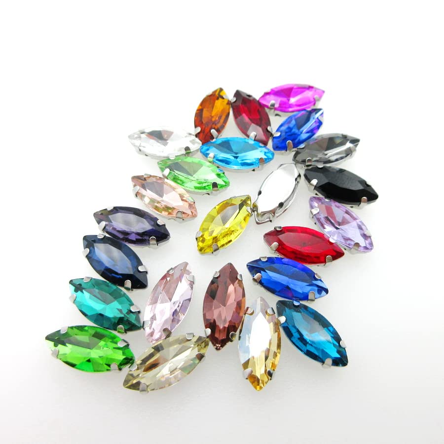 Colorful Glass Crystal Silver Claw 8 Sizes Nice Colors Horse Eye Navette Marquise Shape Sew On Rhinestones Garment Bags Diy Trim - (Color: A19 Lt Topaz/Size: 17X32Mm 10Pcs)