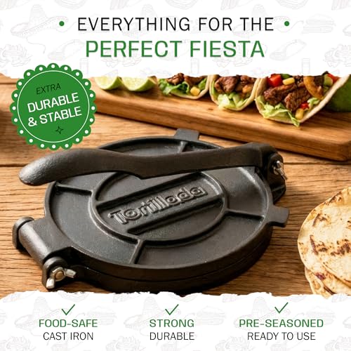 Image of Tortillada Cast Iron Tortilla Press With Recipes E-Book (25 Cm), Black