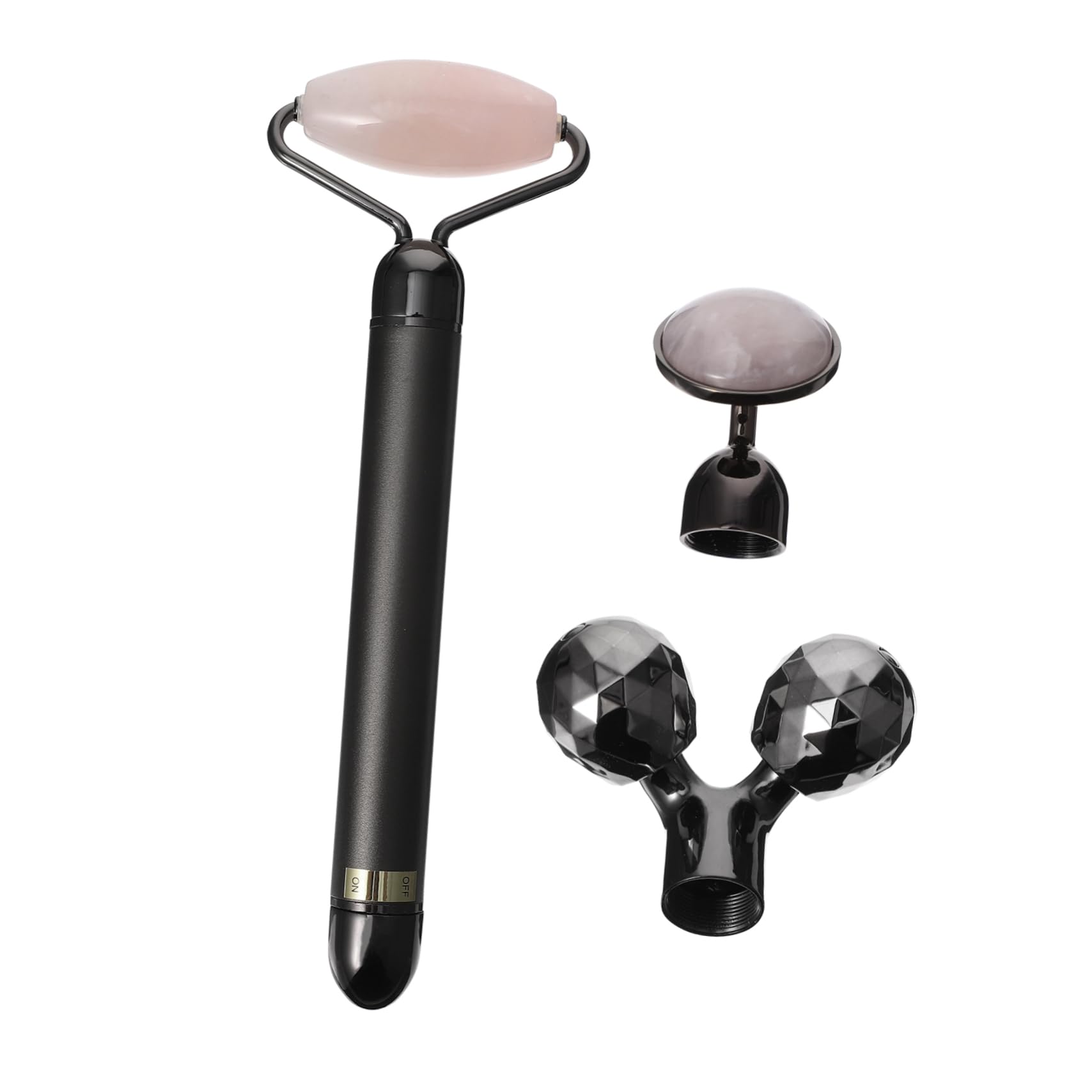 3-in-1 Jade Gesichtsroller Satz aus Jadepulverkristall und Zinklegierung mit Elektrischem Massagegerät zur Gesichtsmassage für Frauen zur Faltenreduzierung und Kollagenförderung