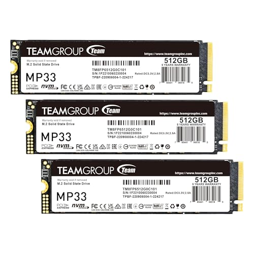 Image of TEAMGROUP MP33 512GB SLC Cache 3DNAND TLC NVMe PCIe Gen3x4 M.2 2280 Internal SSD R /W up to 1700 /1400 MB /s Compatible w /Laptop&Desktop TM8FP6512G0C101 (Pack of 3)