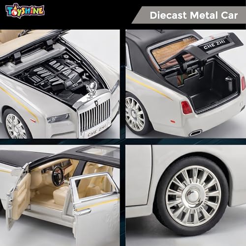 Image of Toyshine 1:35 Scale Rolls Royce Phantom Die Cast Car Model | Luxury Alloy Pull Back Toy Car with Lights & Sound | Openable Doors | Collectible Model Toy for Kids & Collectors, White