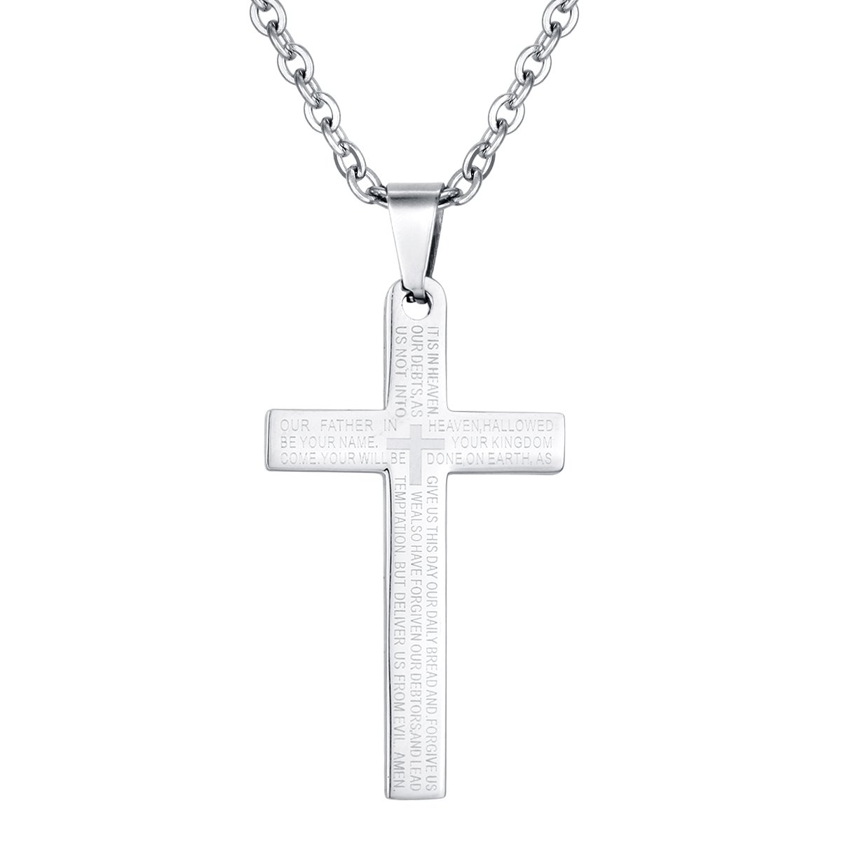 jonline24h Stainless Steel Mens Lords Prayer Cross Pendant Necklace,Silver,18-28 inch Chain