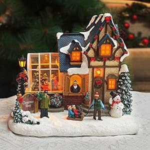 Moments In Time Christmas Village Building, Christmas Shop with LED Lights – Battery Operated (not Included) (8.5″ H x 9.8″ W x 6.9″ D)
