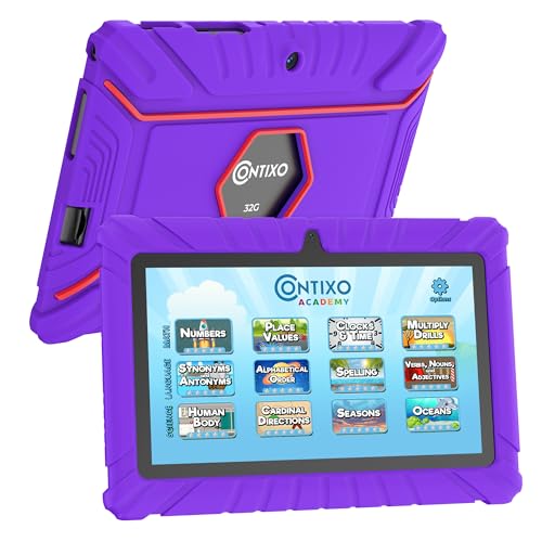 Image of Contixo V8 7 inch Kids Tablet - 32GB Storage, Pre-Loaded Exclusive Ad-Free Content, Android, Parental Controls, Durable Kid-Proof Case, IPS Touch Screen, Dual Camera, WiFi, Ages 3-12, Gift - Purple