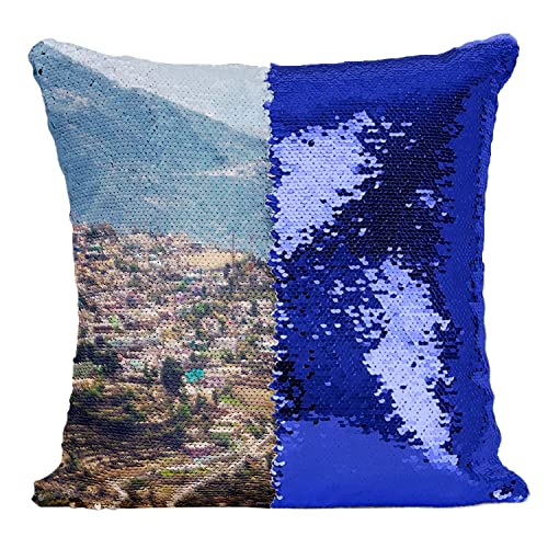 Coussin Sequin Bleu Badrinath : Décoration Salon Voyage Inde - 2