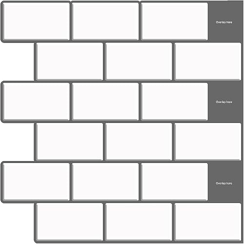 Mosaicowall - Protector contra salpicaduras para despegar y pegar, azulejos adhesivos para cocina y baño, color blanco (paquete de 10)